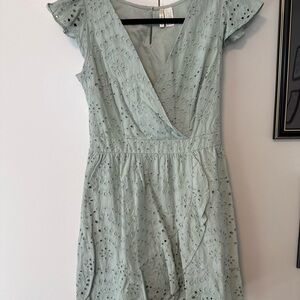 Japna Light Green Eyelet Mini Dress